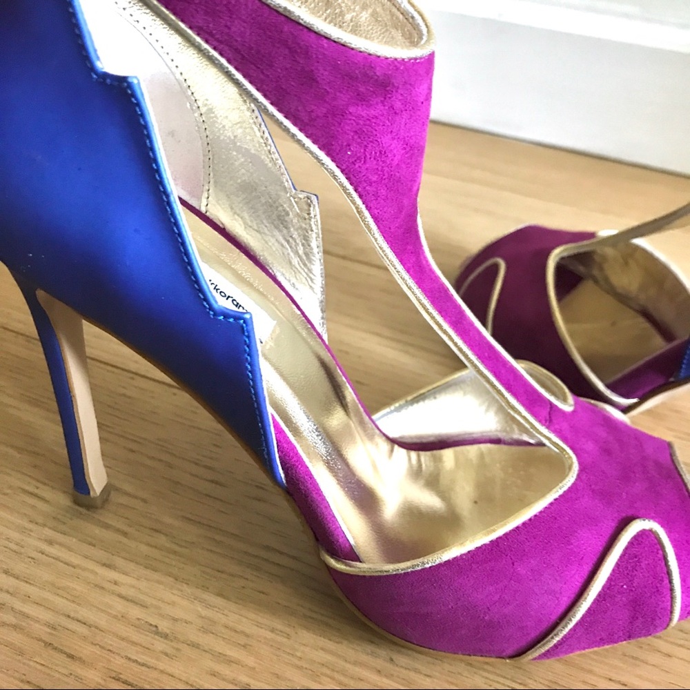 Color Block Blue & Fuchsia Leather Suede Heels – Size 7.5 (EU 38) - Picture 6 of 7